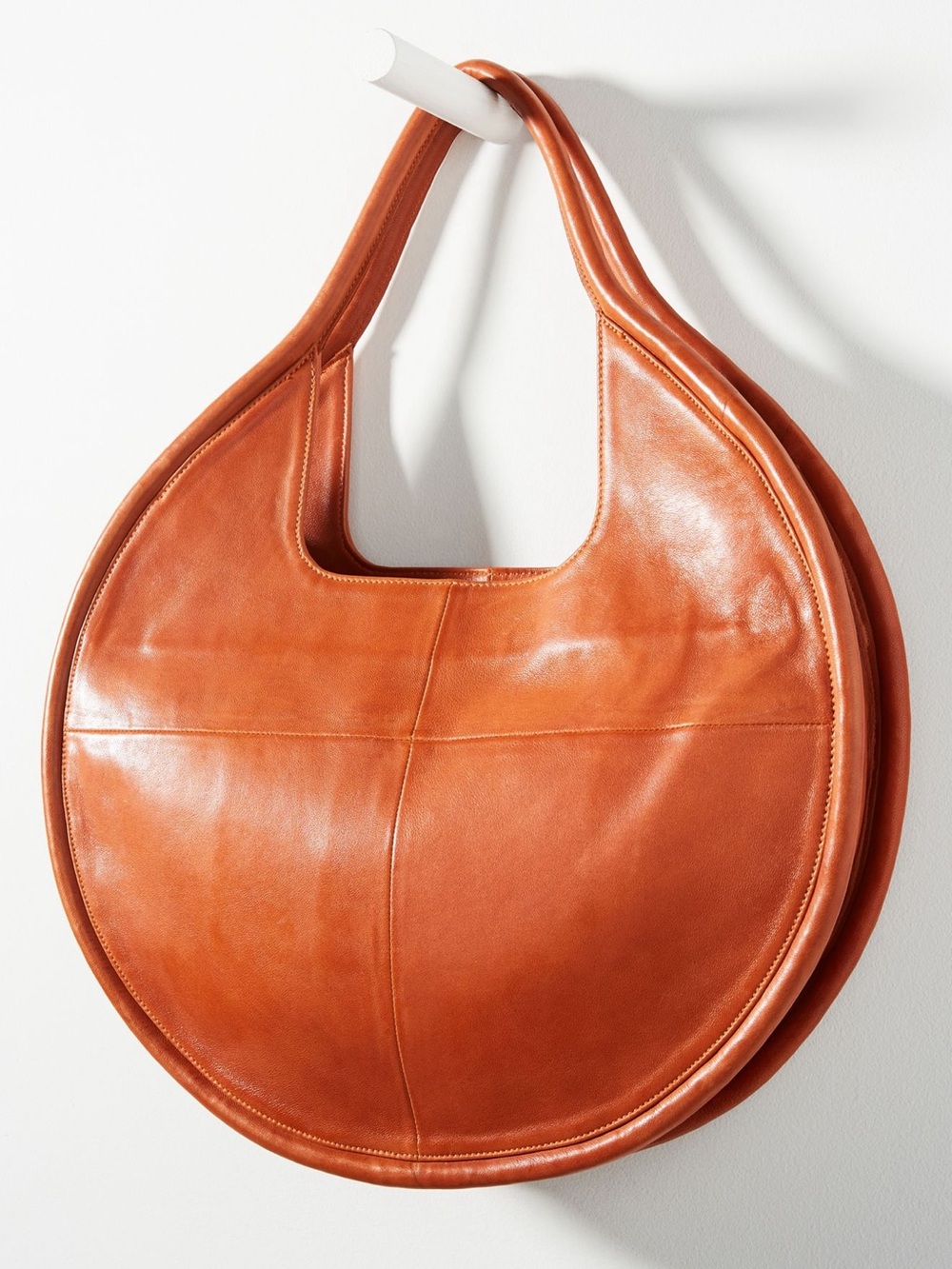 Pilcro Round Leather Shoulder Bag in Cognac Brown